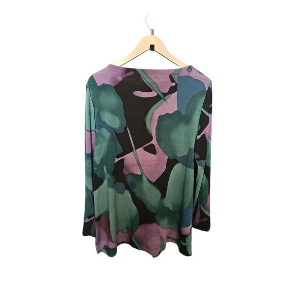 Chicos Travelers 3 Watercolor Bell Sleeve Tunic Fluid ink Enchanted Forrest new - Picture 7 of 11
